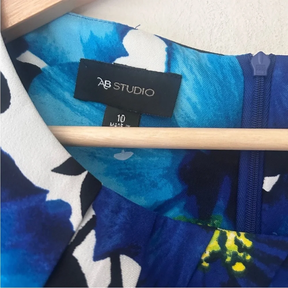 AB Studio Blue Floral A Line Mini Dress Size 10 - Picture 3 of 6